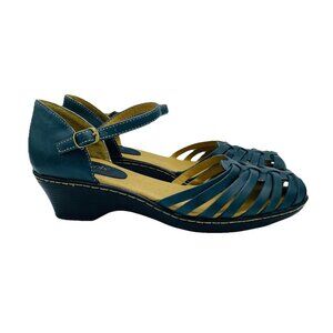 SoftSpots Shoes Womens Size 9 M Navy Leather Tatianna Woven Huarache Sandals